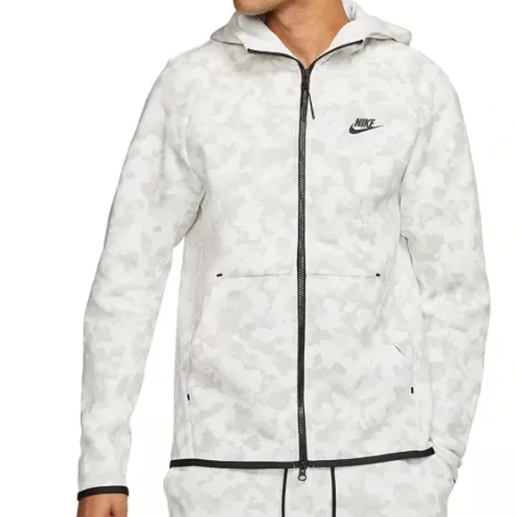 Nike Sportswear Tech Fleece Camo Hoodie In Gray And White